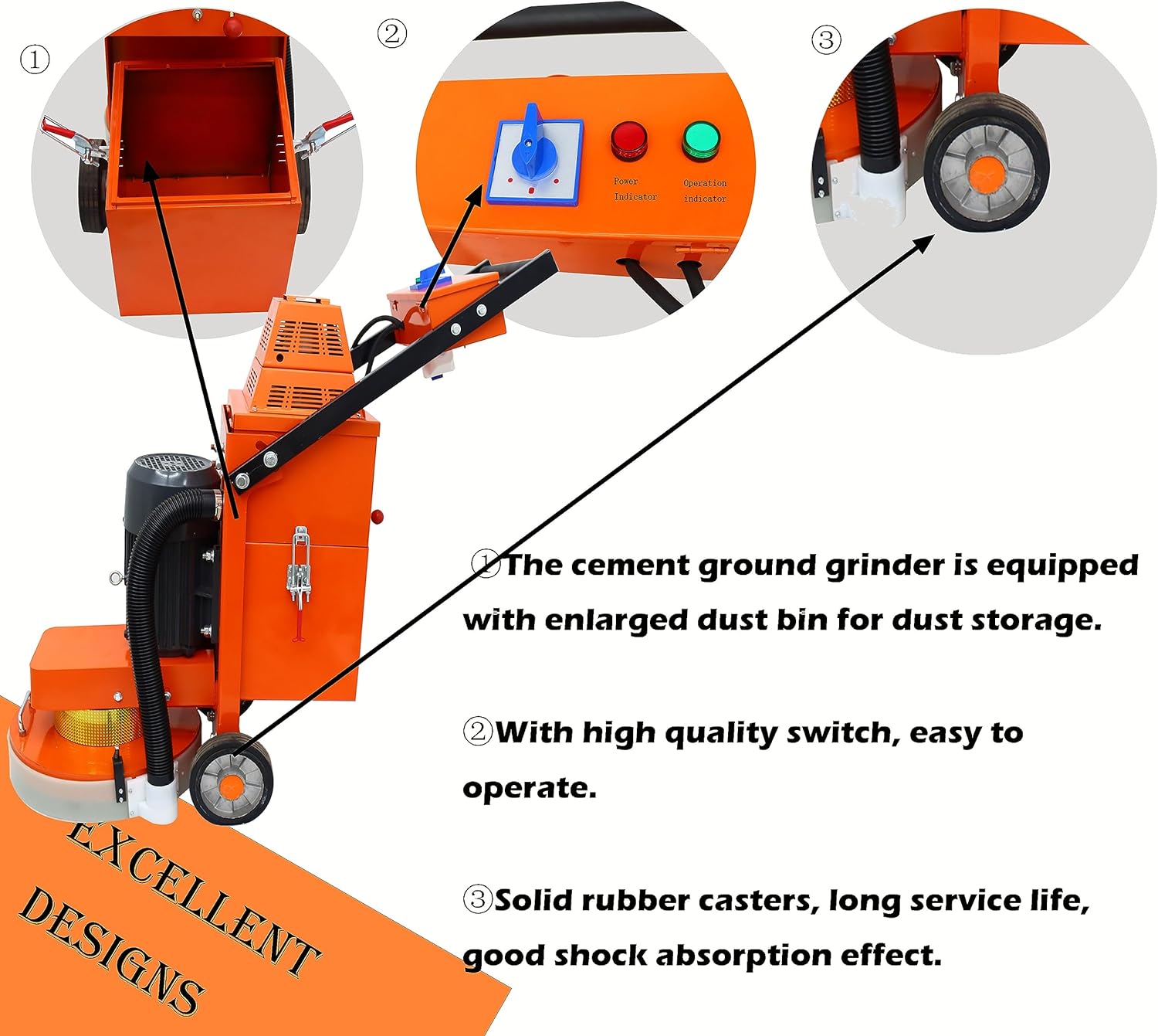 Concrete Floor Grinder Cement Ground Grinder Grinding Epoxy Floor Paint and Cement Floor Polishing Dust-free Grinder Inside Dust Suction Fan 220V