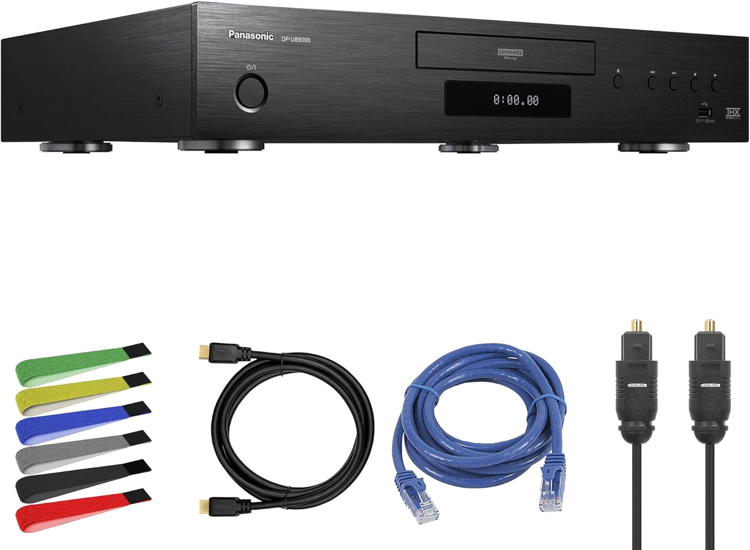Panasonic DP-UB9000 HDR10+, 4K UHD, Dolby Vision, Network Streaming Blu-ray Disc Player (DP-UB9000P1K) + Network Cable + Optical Audio Cable + HDMI Cable + Cable Ties
