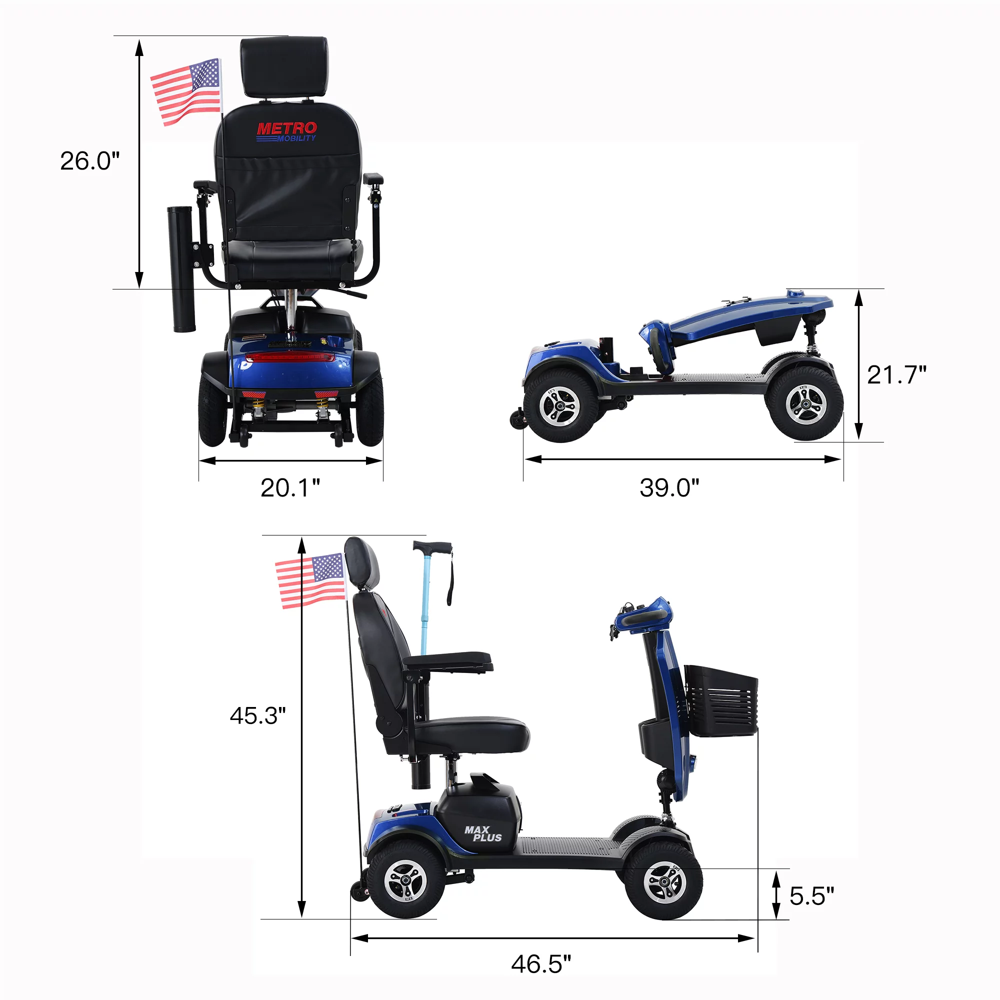 Metro Mobility Senior Scooter Folding Scooter 4 Wheel Scooter with USB Port Purple