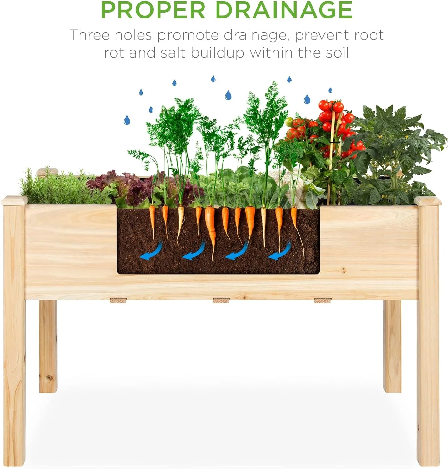 Raised Garden Bed - Elevated Wood Planter Box Stand, 48x24x30in, with Bed Liner, 200lb Capacity, Natural - Curated Treasures Market