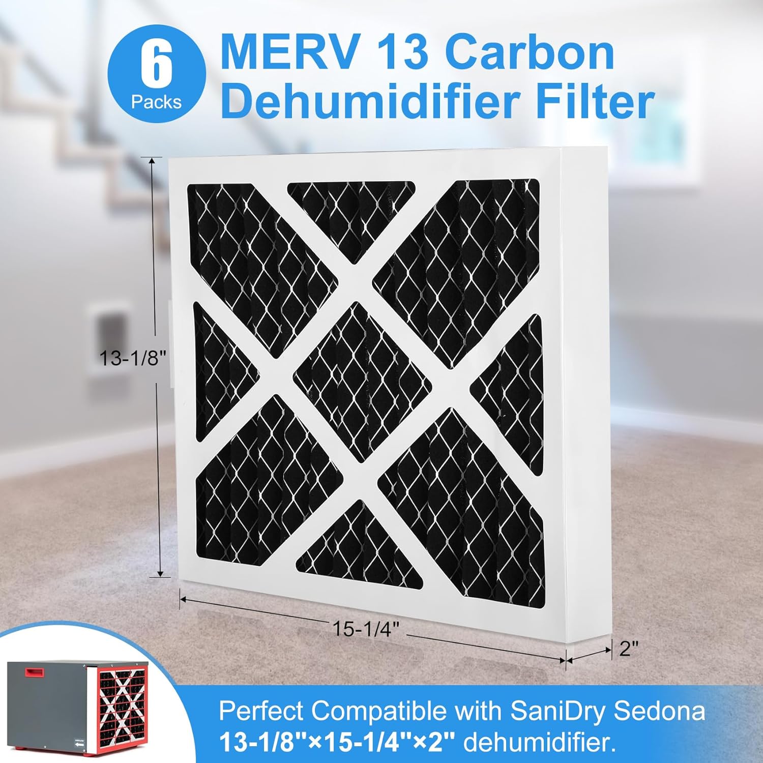 Upgrade Dehumidifier MERV 13 Carbon Filter Compatible With sanidry sedona Dehumidifier filter pn07126 Replacement for Sanidry 6 Packs