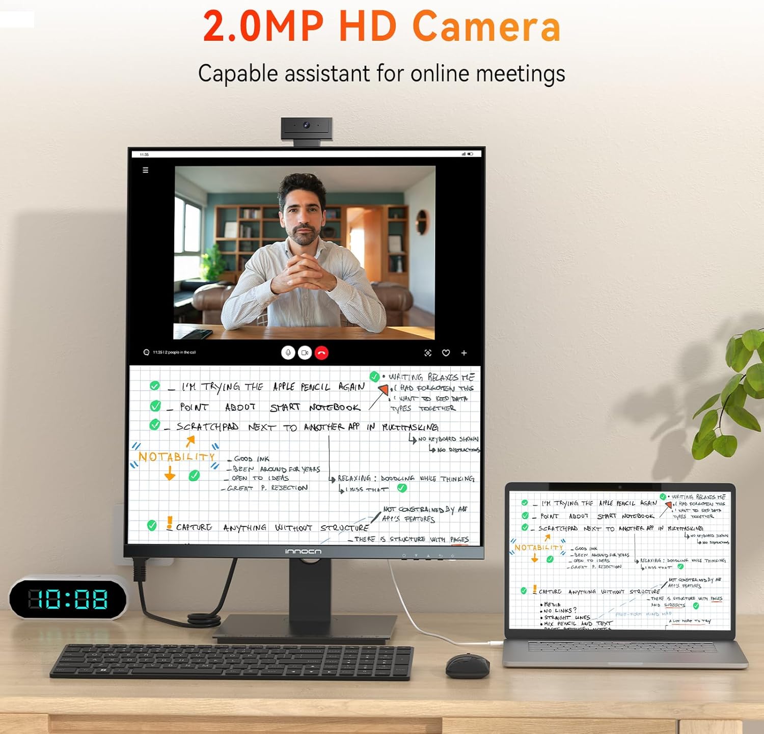 INNOCN 28 Inch 16:18 SDQHD 2560 x 2880p Computer Vertical Monitor with 2.0MP Webcam with Mic, Height/Pivot Adjustable Stand, Speakers, 98% DCI-P3, HDR 10, Black - 28C1Q