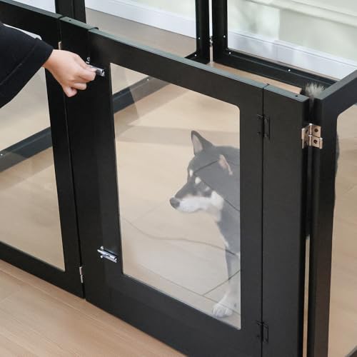 Heavy Duty Clear Acrylic Dog Playpen, Transparent Pet Pen, Metal Frame Easy Assemble Kennel Enclosure, Ideal for Small to Medium Dogs, Cats, and Other Small Pets (White, 6 Panels with Door)