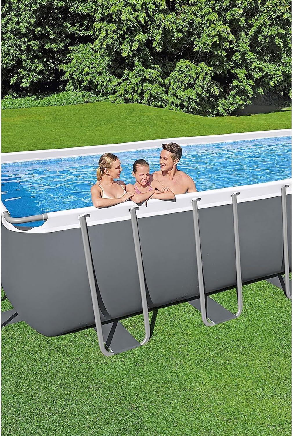 Bestway Power Steel 31' 4" x 16' x 52" Rectangular Metal Frame Above Ground Swimming Pool Set with 2,200 GPH Filter Pump, Ladder, and Pool Cover