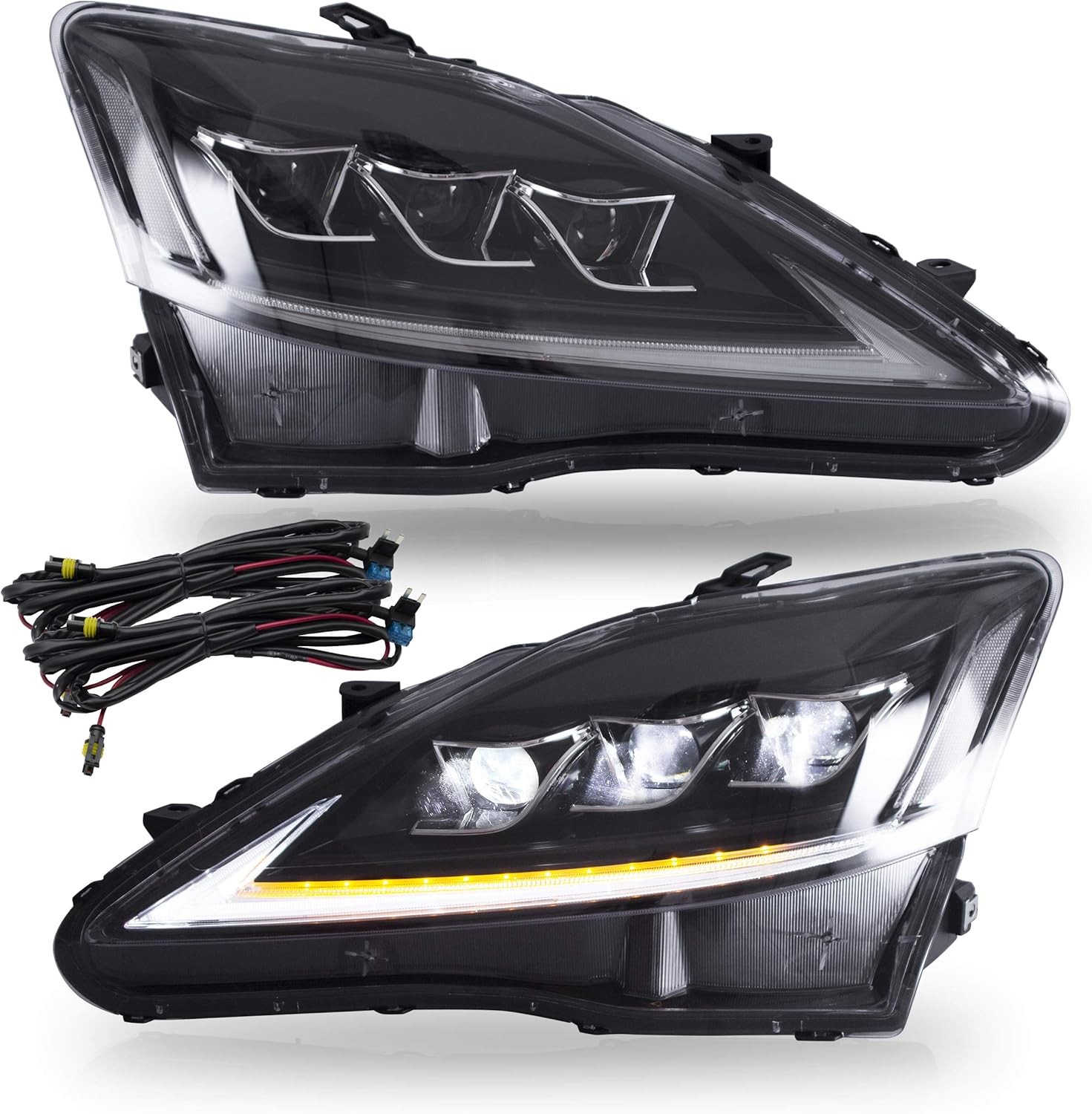 VLAND Headlight Assembly Fit for LEXUS 2006-2013 IS250 IS350/2008-2014 IS F/2010-2015 SEDAN C CF,with Sequential Turn Signal,Full LED Light, Plug-and-play Clear
