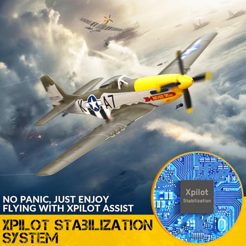VOLANTEXRC RC Plane, 4 Channel Remote Control Airplane Fighter RTF with 6-Axis Gyro, 3 Modes & Aerobatics Easy to Fly, 2.4GHz Radio Controlled Aircraft for Beginners, Boys & Adults, P51D Mustang, Red