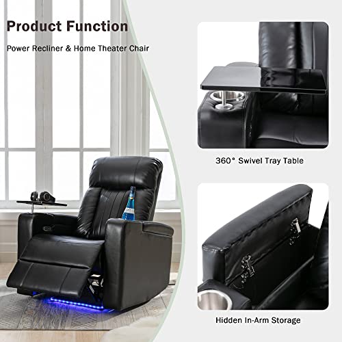 Merax Electric Recliner Chair with USB Charge Port, 360 Swivel Tray Table, Hand in-Arm Storage, and Cup Holders, Ambient Lighting - Ambient Lighting Gaming Recliner Chair Home Theater Seating(Brown)