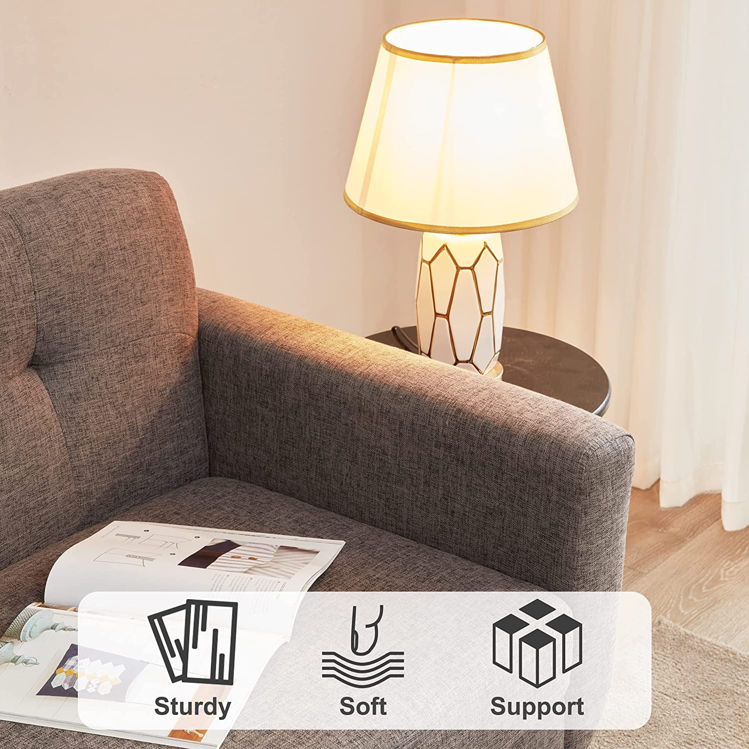 65" W Loveseat Sofa, Mid Century Modern Decor Love Seat Couches for Living Room, Button Tufted Upholstered Small Couch for Bedroom, Solid and Easy to Install