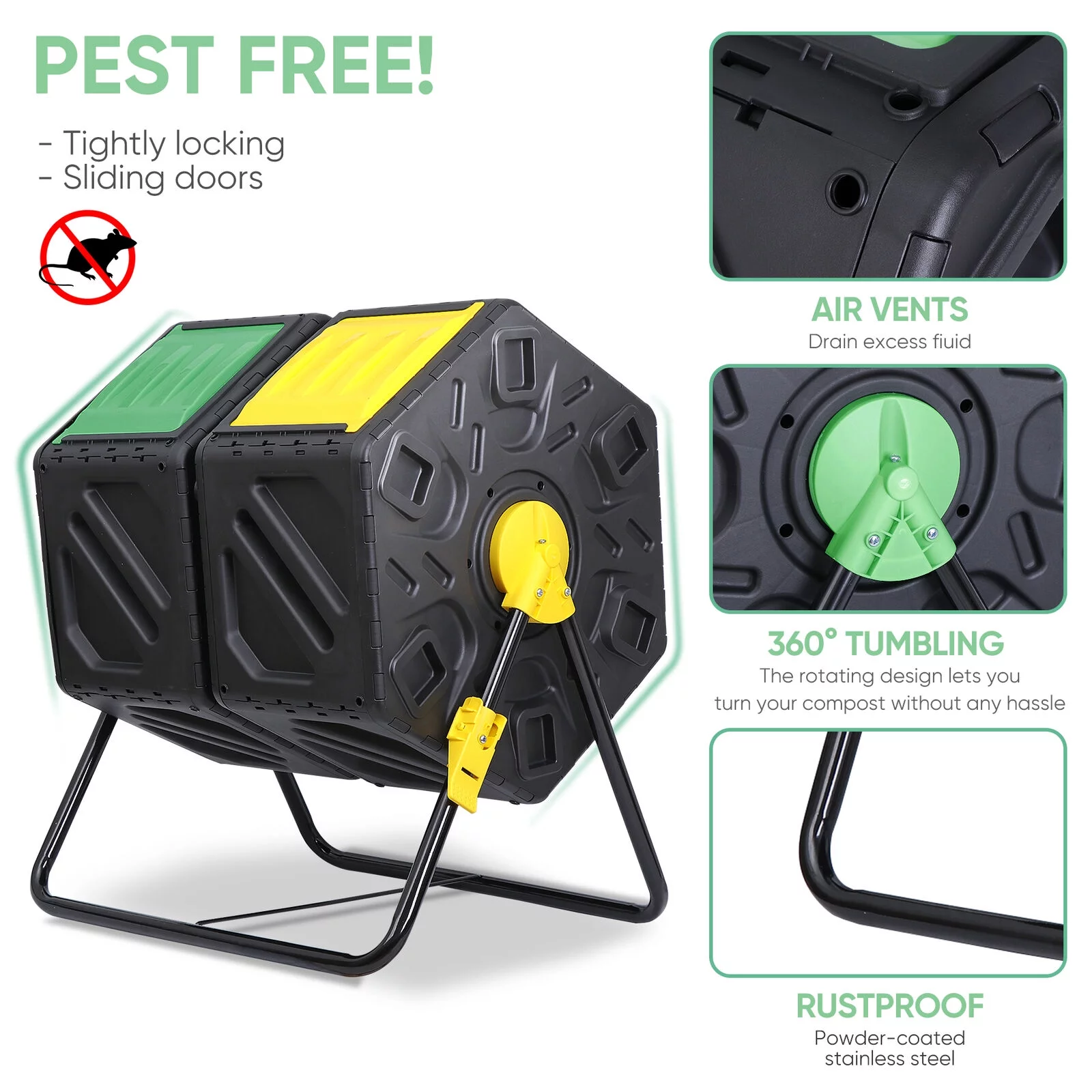 Compost Bin 18.5/37/43 Gallon Composting Tumbler BPA Free Rotating Outdoo Garden - Curated Treasures Market