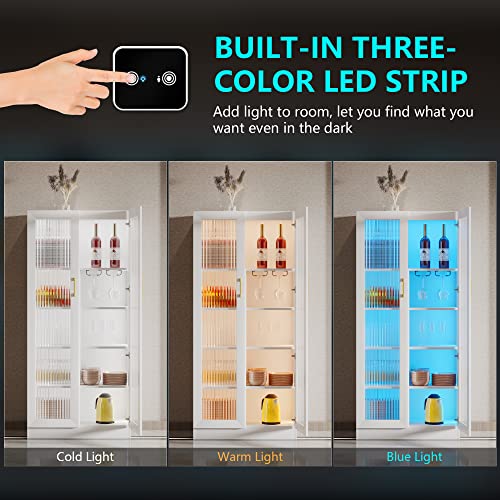 LVSOMT 67" LED Storage Cabinet with Charging Station, Sockets & USB Ports, Kitchen Pantry Cabinet, Hutch Cabinet for Dinning Room, Buffet Sideboard, Microwave Cabinet with Top & Bottom Doors, Black