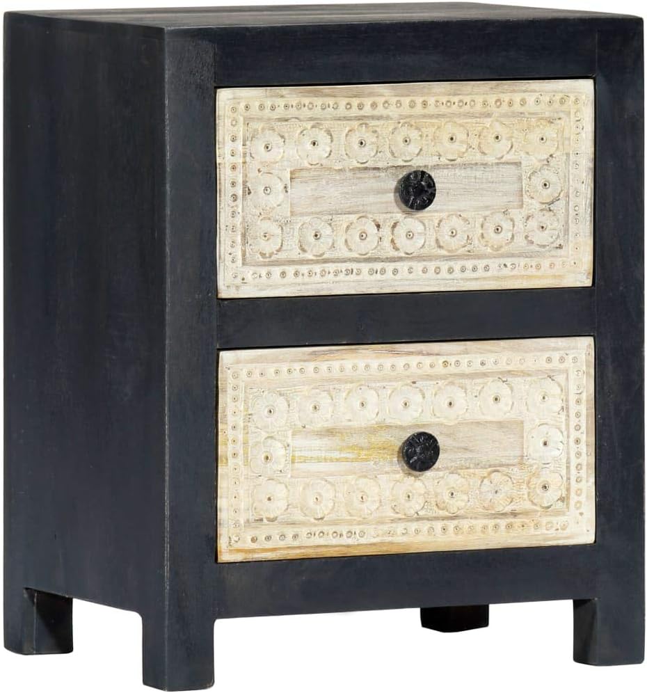 Hand Carved Bedside Cabinet,Wooden Side Table,Storage Cabinet,Telephone Stand,Sofa Tables,Decorate The Furniture,for Bedroom,Gray 15.7"x11.8"x19.7" Solid Mango Wood