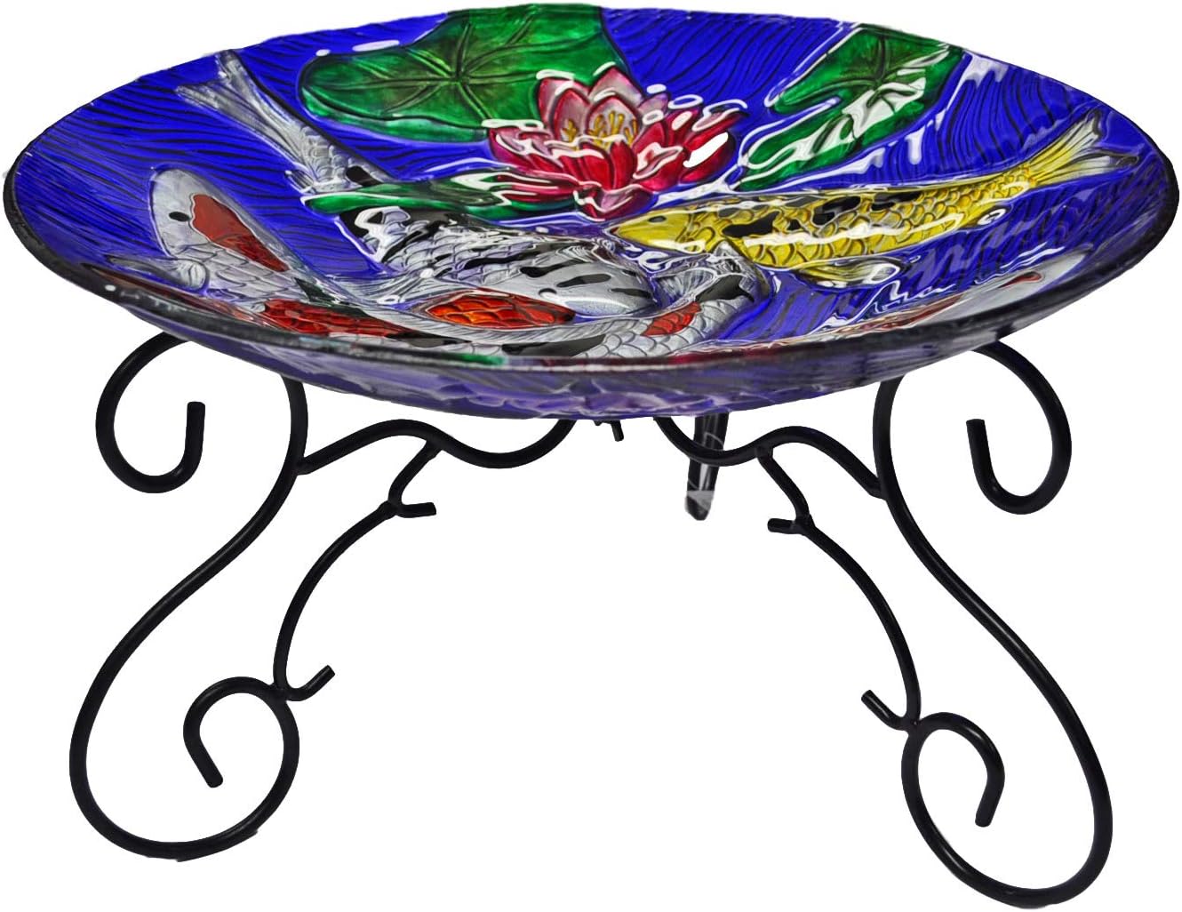 GADINO CAC3000950 18'' Hand Painted Koi Fish Glass Bowl Bird Bath/Feeder, Fountain, Decorative Plate