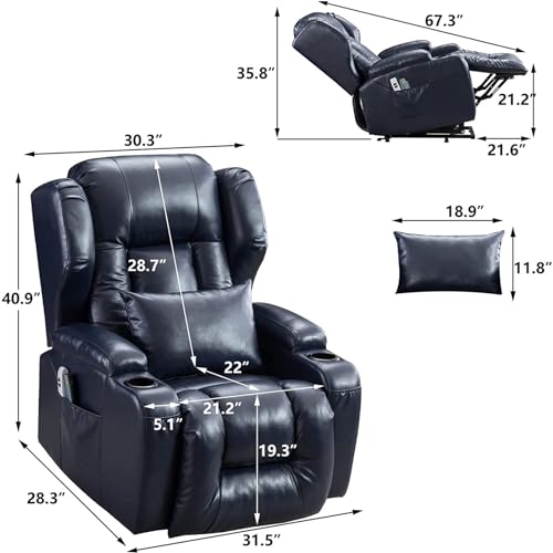 Lift Chair Recliners for Elderly Electric Power Lift Recliner Chair with Massage & Heat Vibration / 3 Positions / 2 Side Pockets/Handle Remote for Home Living Room