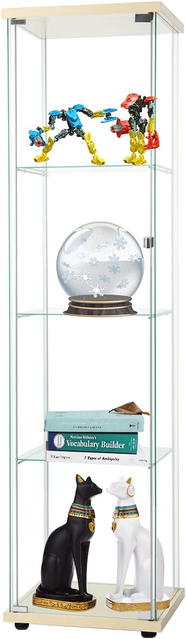 Beauty4U 4-Shelf Glass Countertop Display Cabinet with Door, Floor Standing Curio Glass Bookshelf for Living Room Bedroom Office, 64"x 17"x 14.5", Black