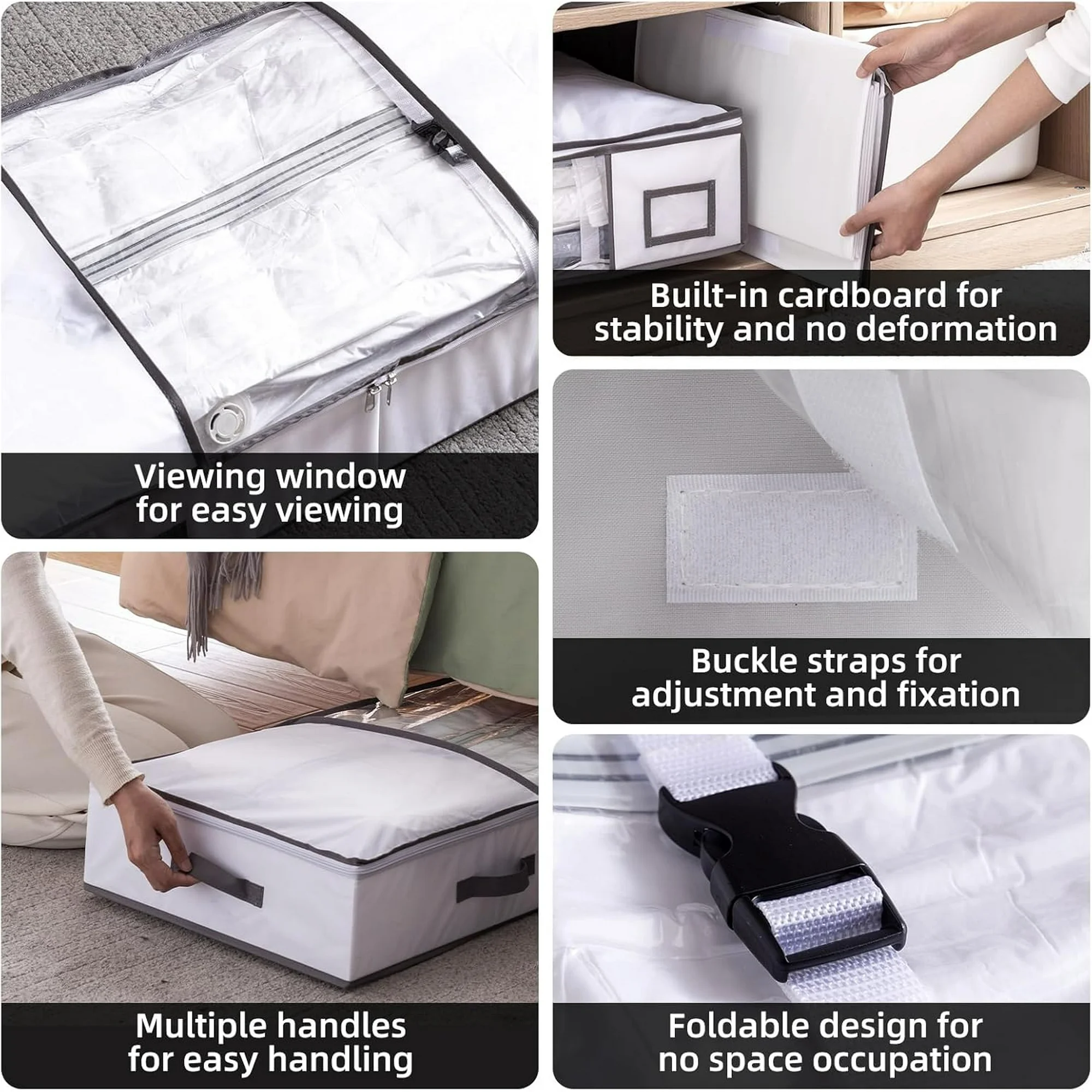 Under Bed Jumbo Vacuum Seal Storage Bags for Comforters and Blankets, Large Capacity White Foldable Box Save 80% Space, 41 x 17.7 x 6