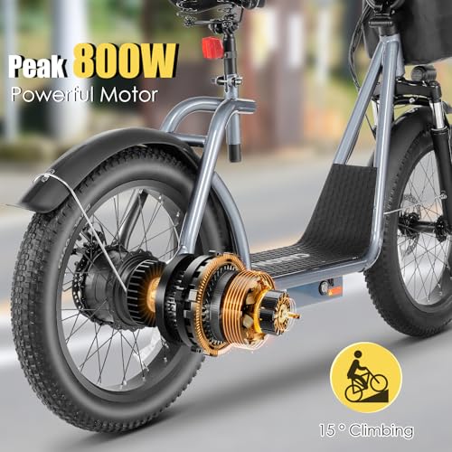Caroma Peak 800w Electric Scooter Adults 20"X3" Fat Tire, 20 MPH Top Speed & 30 Miles Range, Off-Road E Scooter w/Adjustable Seat & Detachable Basket, Foldable Ebike w/Shock Absorption for Commuting