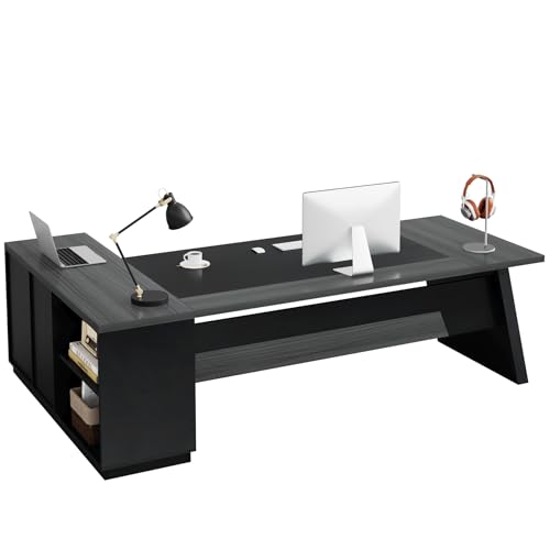Tribesigns L-Shaped Executive Desk, 78" Modern Office Desk with Drawers and Lateral File Cabinet, Large Computer Desk with Storage Shelves, Workstation for Home Office (Walnut + Black)