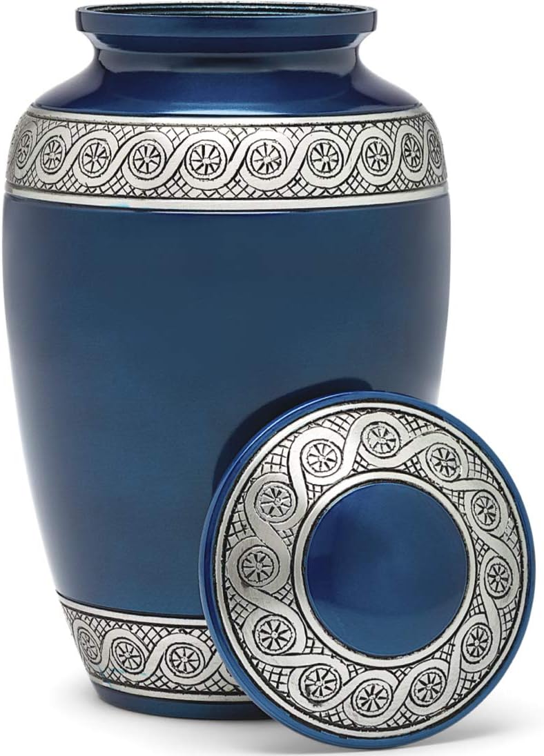 Eternal Harmony Cremation Urn for Human Ashes | Memorial Urn Carefully Handcrafted with Elegant Finishes to Honor and Remember Your Loved One | Adult Urn Large Size with Beautiful Velvet Bag (Blue)