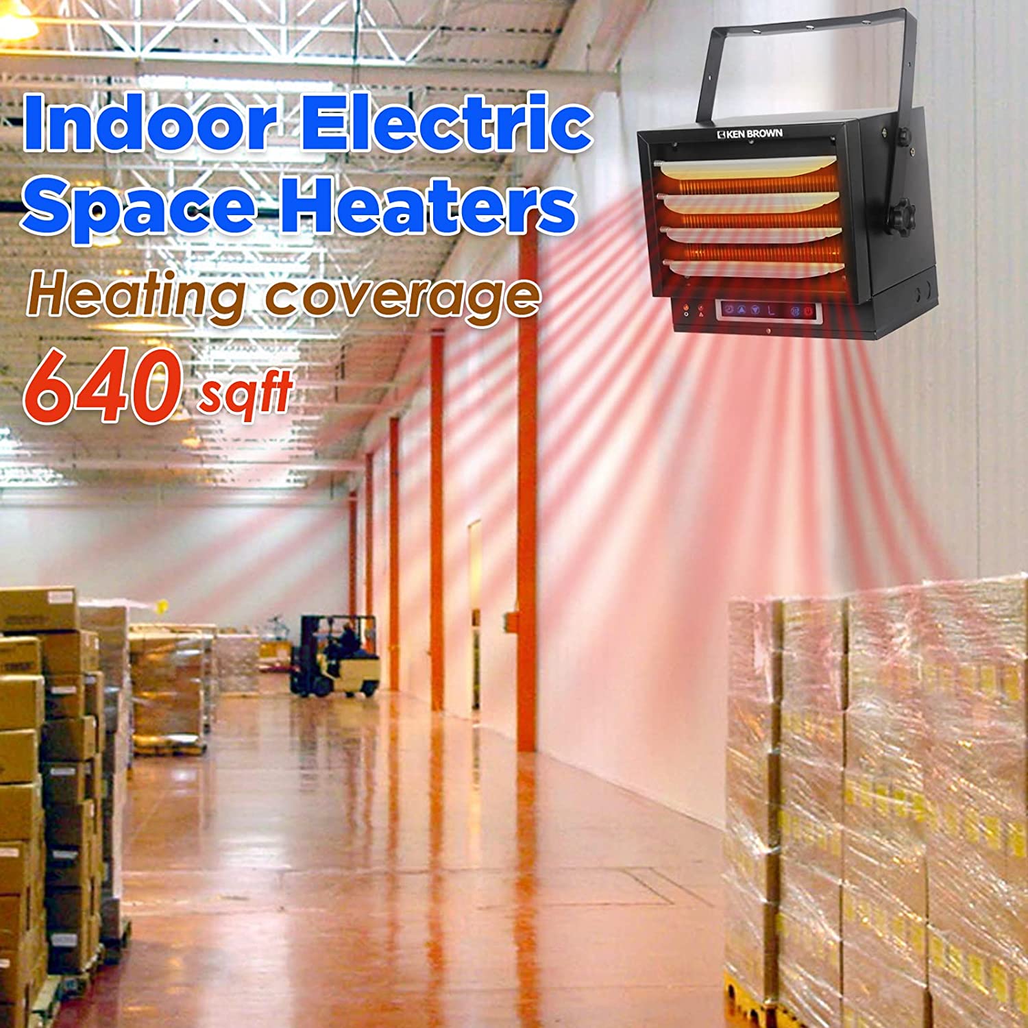 KEERDAO 7500W Digital Fan Forced Ceiling Mount Heater, Electric Garage Heater with Full-Function Remote, Digital Thermostat and 8-Hour Timer for Garage, Shop, Workshop, Warehouse or Storage Area