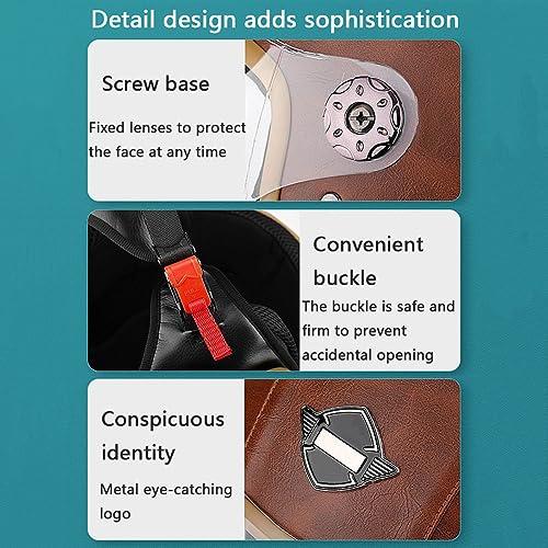 Built-in Bluetooth Motorcycle 3/4 Helmet, Leather Vintage Motorbike Open Face Half Helmet, DOT Approved Scooter Cruiser Jet Moped Electric Half Face Helmet Men Women Vespa Retro Helmet