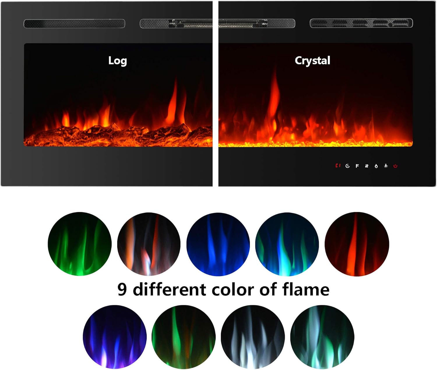 36 Inch Electric Fireplace Inserts, Wall Mounted Fireplace, Recessed Electric Fireplace, Led Fireplace, Linear Fireplace, 750/1500W