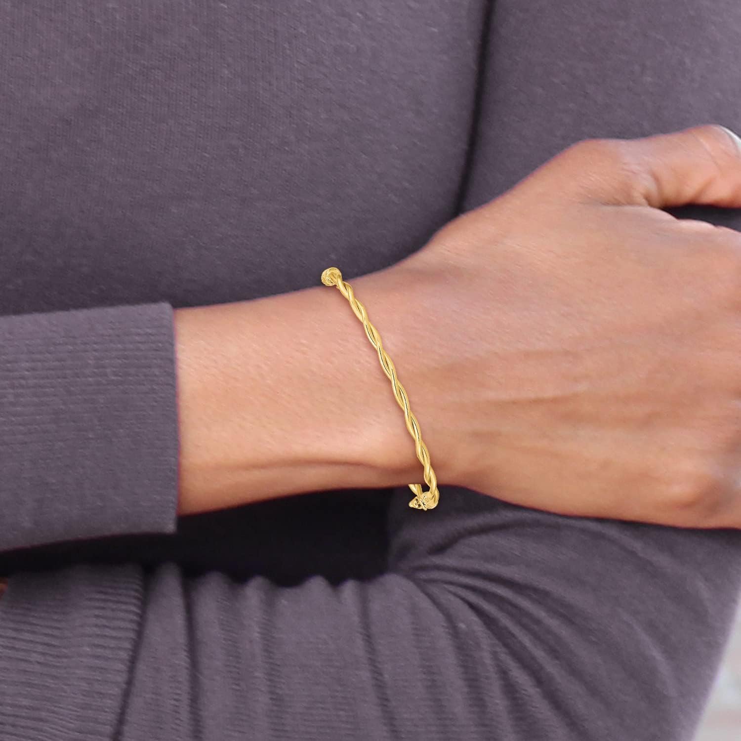 Avariah Diamonds 14K Yellow Gold Twisted Hinged Bangle - 7"- Made In Italy Bracelet