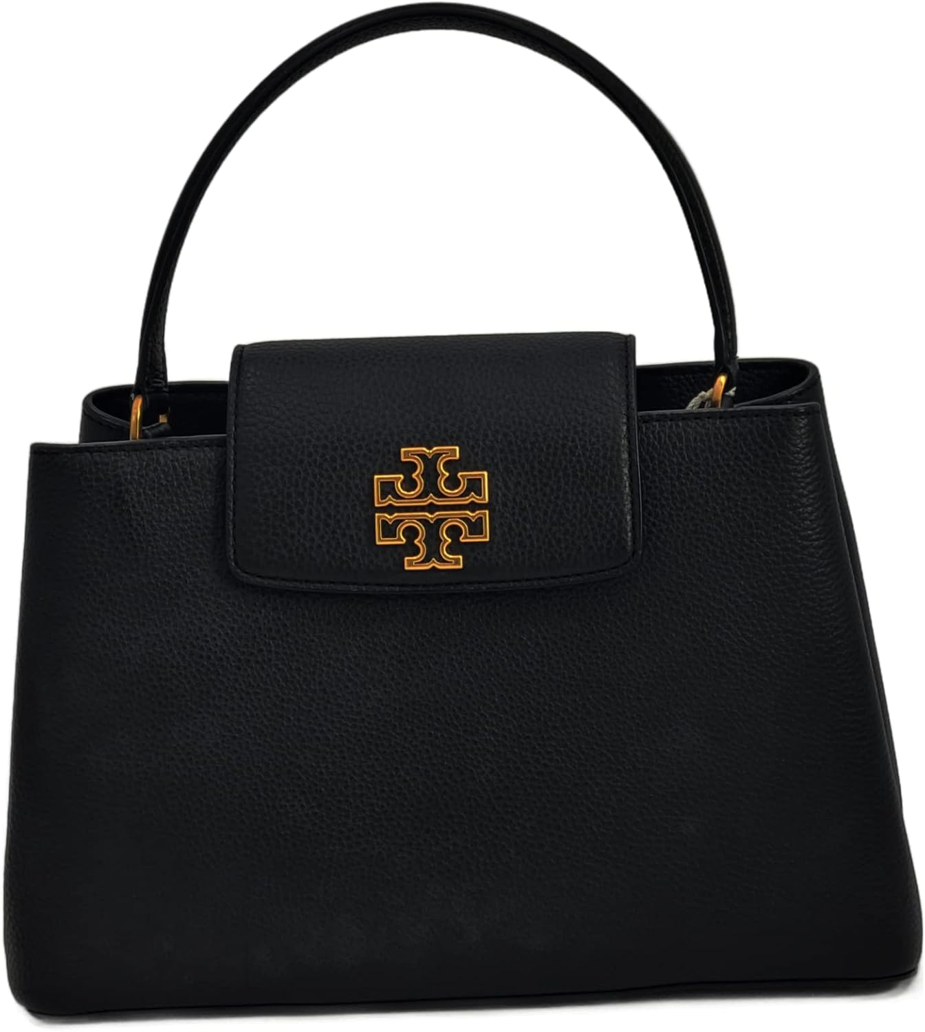 Tory Burch 140972 Britten Black With Gold Hardware Pebbled Leather Women's Satchel Bag