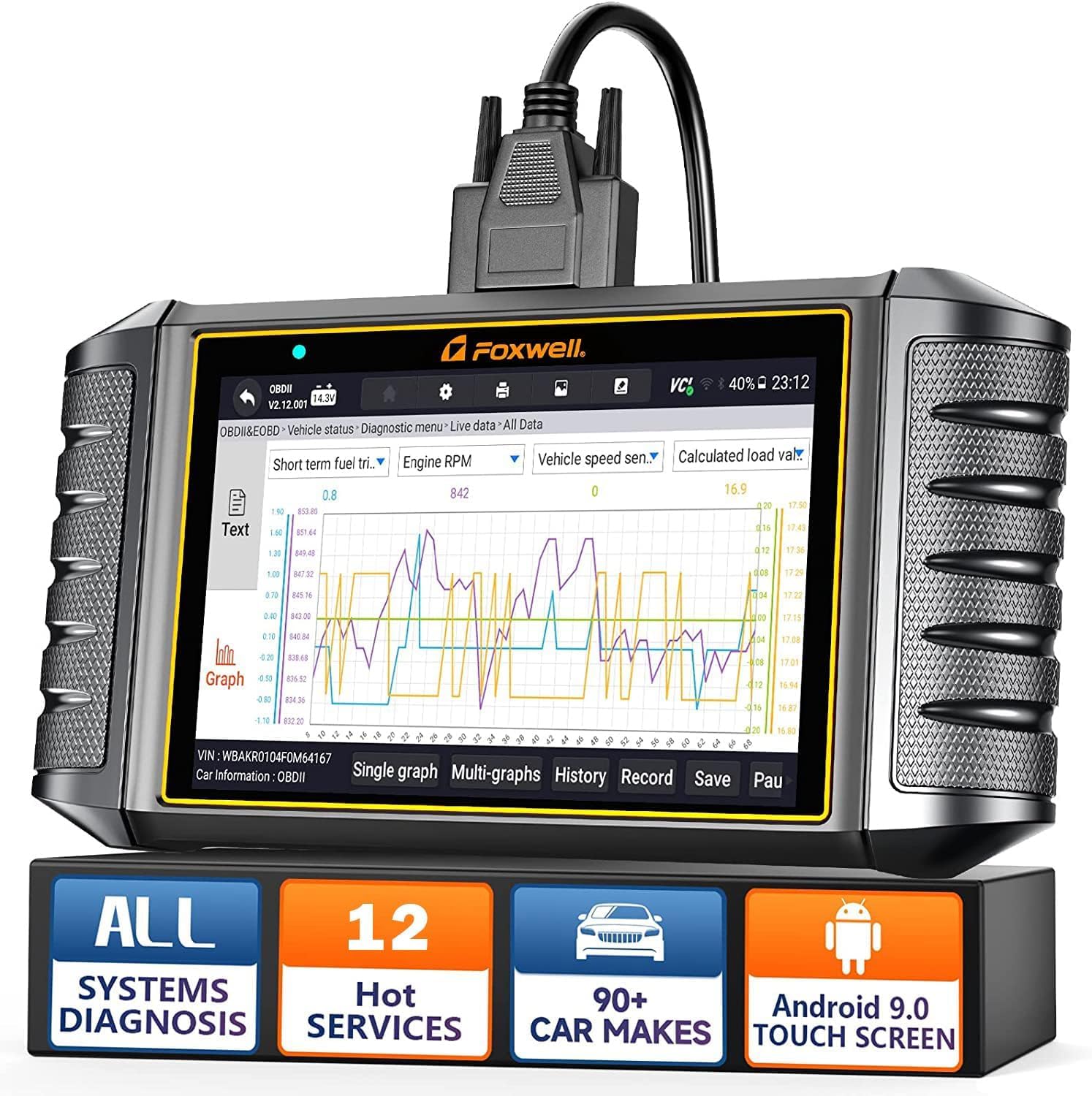 FOXWELL NT726 All System OBD2 Scanner Tablet with 12 Reset Service for All Cars Engine ABS Airbag Transmission Diagnostic Code Reader Scan Tool with Oil EPB TPMS BMS TPS Injector Coding Air Suspension