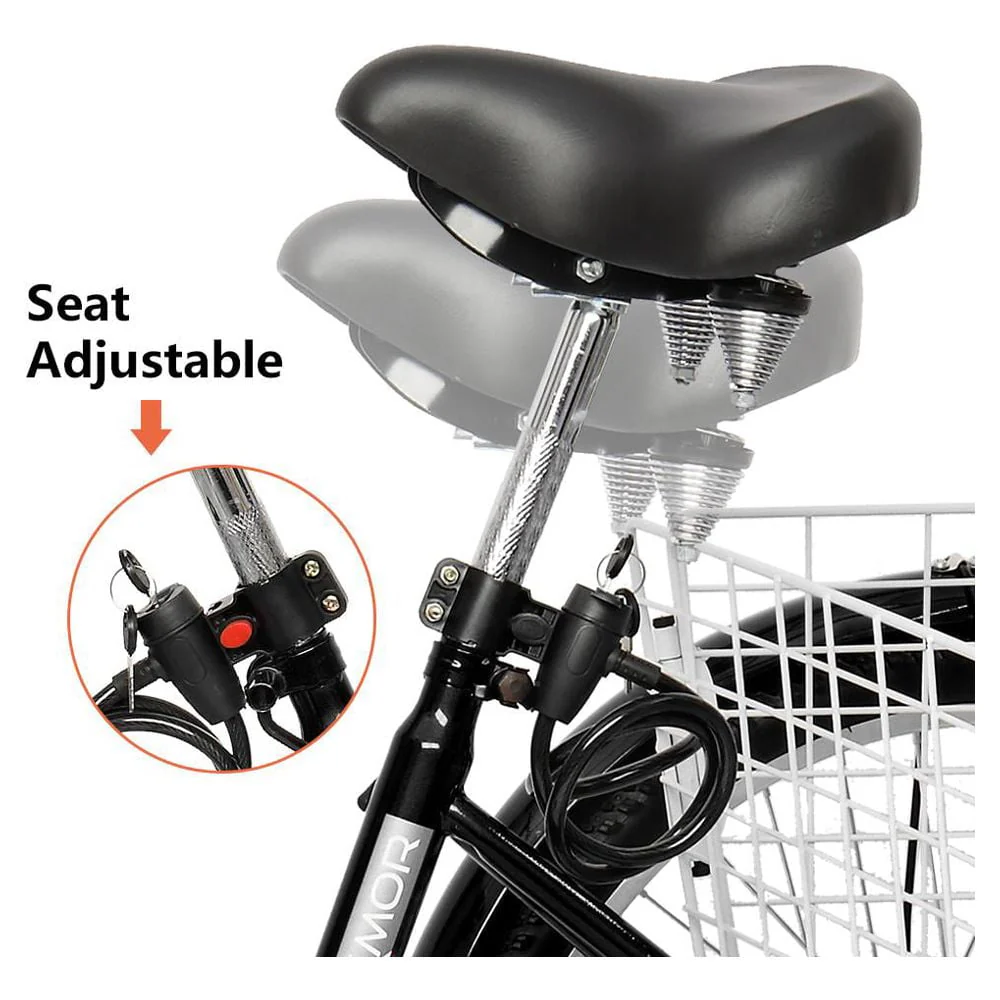 OverPatio Adult Tricycle 7 Speed, 24 Three Wheel Bikes, for Seniors, Adults, Women, Men, Black