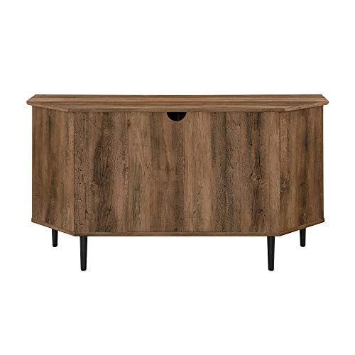 Walker Edison Modern Wood Corner Universal TV Stand with Open Shelves Glass Cabinet Doors Storage for TV's up to 55" Flat Screen Living Room Storage Entertainment Center, 48 Inch, Rustic Oak