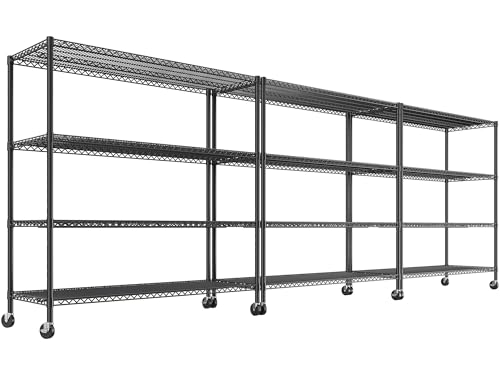 REIBII 75.6" H Storage Shelves Wire Shelving Unit with Wheels 2500LBS Garage Shelving Heavy Duty Metal Shelves for Storage Rack Adjustable Pantry Shelf Commercial Shelving, 75.6" H X 55.5''W X 24" D