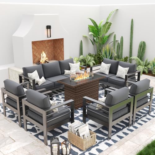 UDPATIO 8 Piece Aluminum Patio Furniture Set, Oversized Modern Outdoor Furniture Set with Olefin Fabric Cushion for Patio Deck Backyard, Dark Grey(with Waterproof Covers)