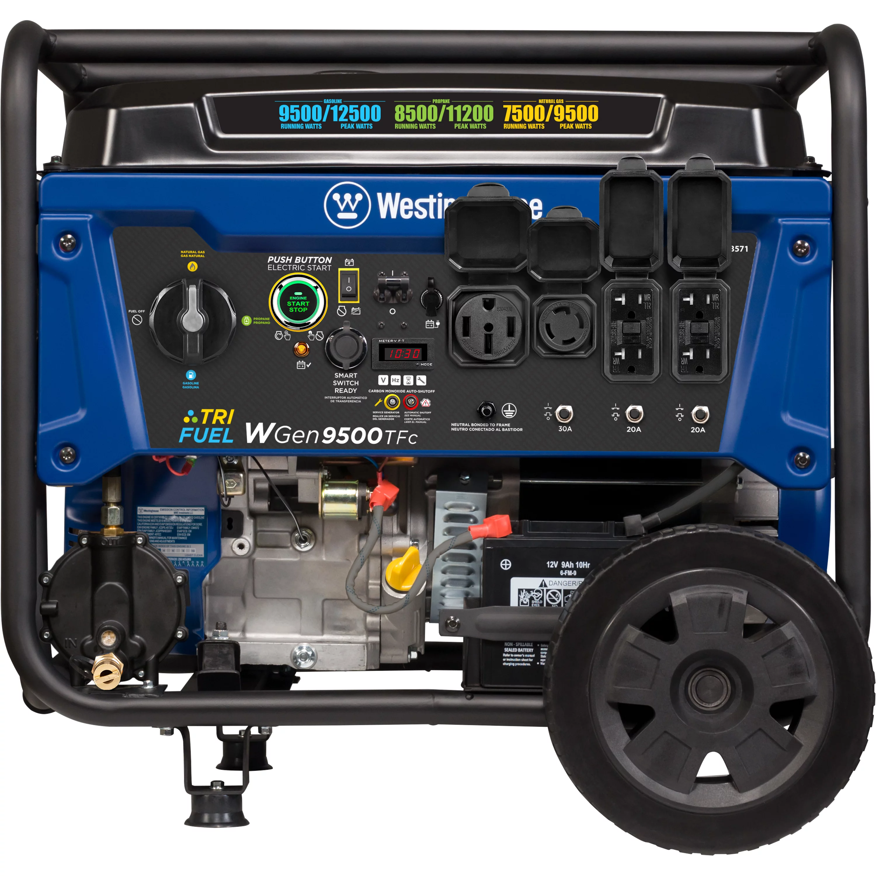 Westinghouse 12,500 Peak Watt Dual Fuel Portable Generator, Gas/Propane, Transfer Switch Ready, CO Sensor