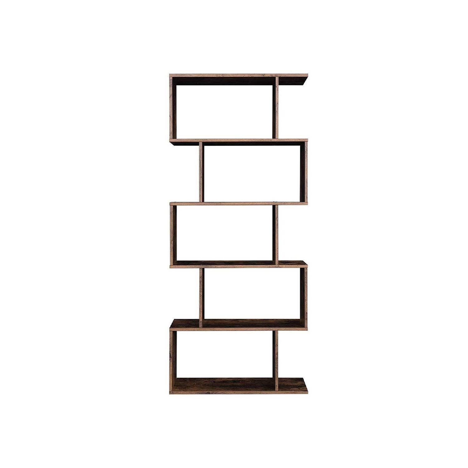 5 Tier Freestanding Wooden Bookcase with Zig Zag Design, Rustic Brown