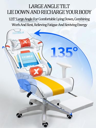 Ergonomic Gaming Chair Recliner Adjustable Desk Chair Comfortable Hight Leather Swivel Computer Chair with 360°for Adult Teen Office Or Gaming Big and Tall Havefootrest White
