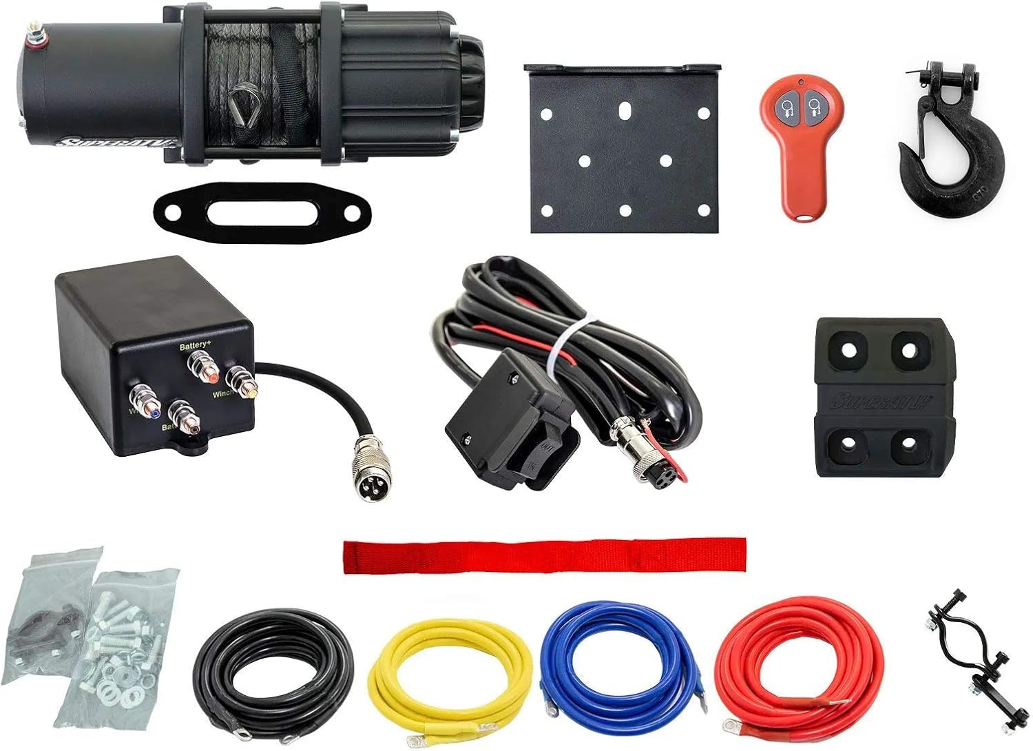 SuperATV Black Ops 3500 LB Winch with Winch Mounting Plate for Polaris Ranger Midsize 400/500 / Crew / 570/800 (See Fitment) | Powder-Coating Prevents Corrosion | Complete Kit Ready for Install!
