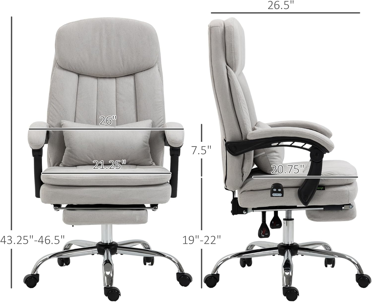 Executive Massage Office Chair, Swivel Computer Desk Chair, Microfibre Heated Reclining Computer PU Leather Chair with Lumbar Support Pillow, Light Gray
