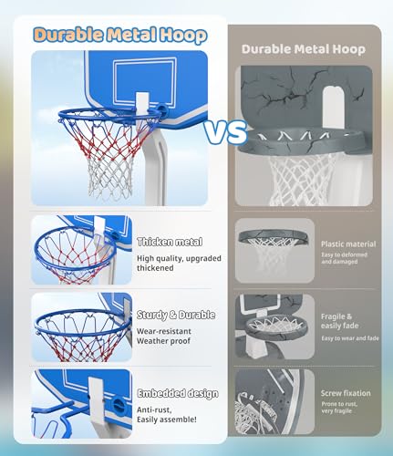 2 in 1 Swimming Pool Basketball & Volleyball Game Set,includes Poolside Hoop, Balls, Net, and Pump,Ideal for Ages 6+ Kids/Adults,Suitable for All Inground Swimming Pools-BLUE