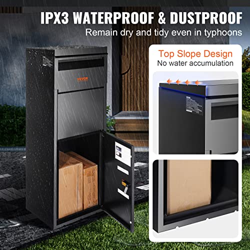 VEVOR Package Delivery Boxes for Outside 16.2"x15.8"x44", Galvanized Steel Package Delivery Box with Coded Lock, Removable Anti-theft Baffle, IPX3 Waterproof Parcel Drop Box for Outside, Porch