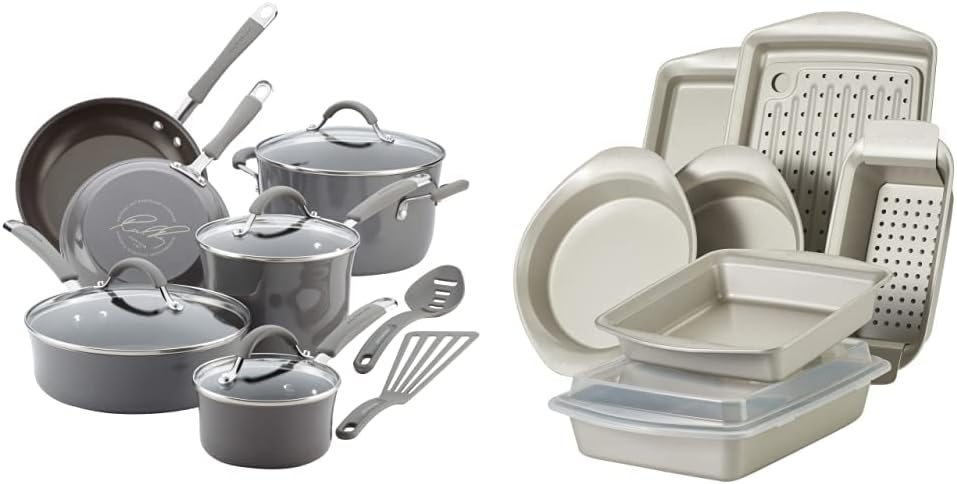 Rachael Ray Cucina Nonstick Cookware Pots and Pans Set, 12 Piece, Agave Blue
