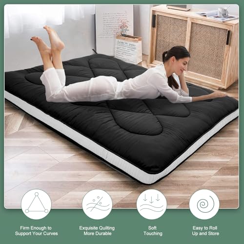 LILYPELLE 5" Thick Japanese Floor Mattress Futon Mattress, Foldable Mattress, Roll Up Mattress Sleeping Tatami Mat Floor Lounger Guest Bed, Easy to Store and Portable for Camping Couch, Full