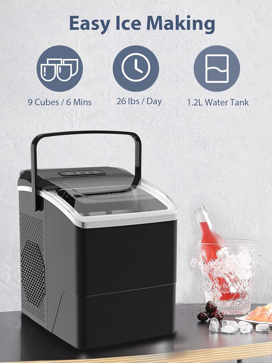 Aeitto Nugget Ice Maker Countertop, 55lbs/Day, Large Capacity Chewable Ice Maker, Rapid Ice Release in 5 Mins, Self-Cleaning with Stainless Steel Housing Ice Machine for Home Office and Party, Blue