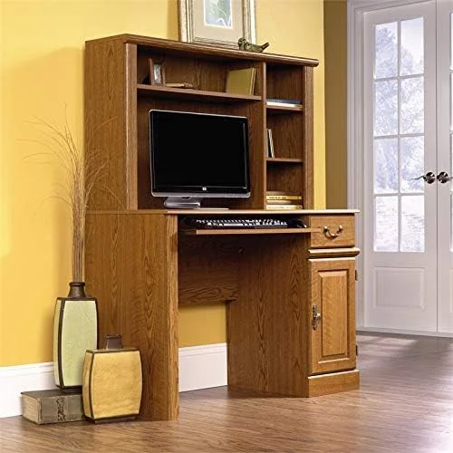KHBIULIFE Home Office Computer Desk with Hutch  3 Adjustable Shelves for Small Space in Carolina Oak