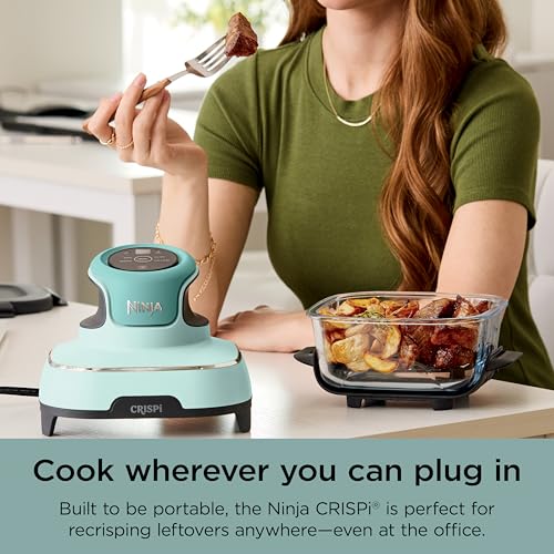 Ninja Crispi Air Fryer, Microwave, Freezer & Dishwasher Safe, Non Toxic Glass Portable Cooking System, 4 QT & 6 Cup Glass Containers with Storage Lids, Easy Meals, Air Fry, Bake, Green, FN101SG