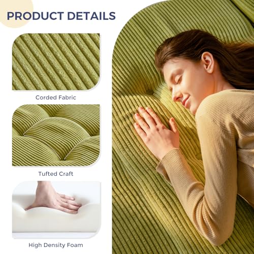 MAXYOYO Tri-Fold Mattress, 6 Inch Tufted Folding Mattress Full Foam Bed, Foldable Floor Mattress Guest Bed Mattress Topper Portable Camping Sleeping Bed with Corded Fabric, Black, 53"x75"