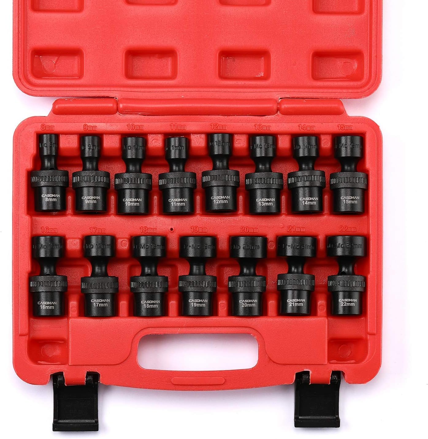 CASOMAN 15 PCS 3/8" Drive Shallow Universal Impact Socket Set, 6 Point, Metric,8-22mm