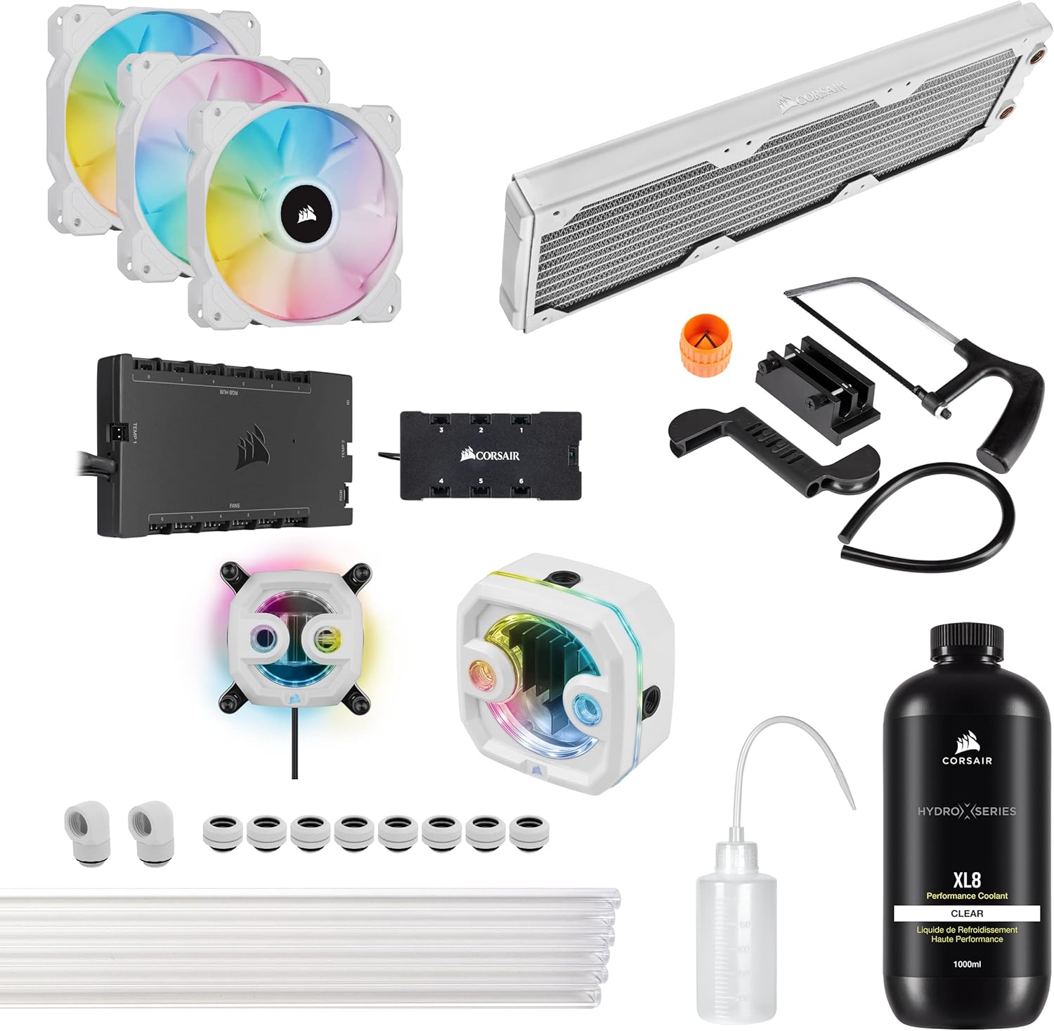 Corsair Hydro X Series XH305i Hardline Water Cooling Kit with/incl XC7 CPU Water Block, XR5 360mm Radiator, XD5 Pump Res and iCUE QL120 RGB Fans