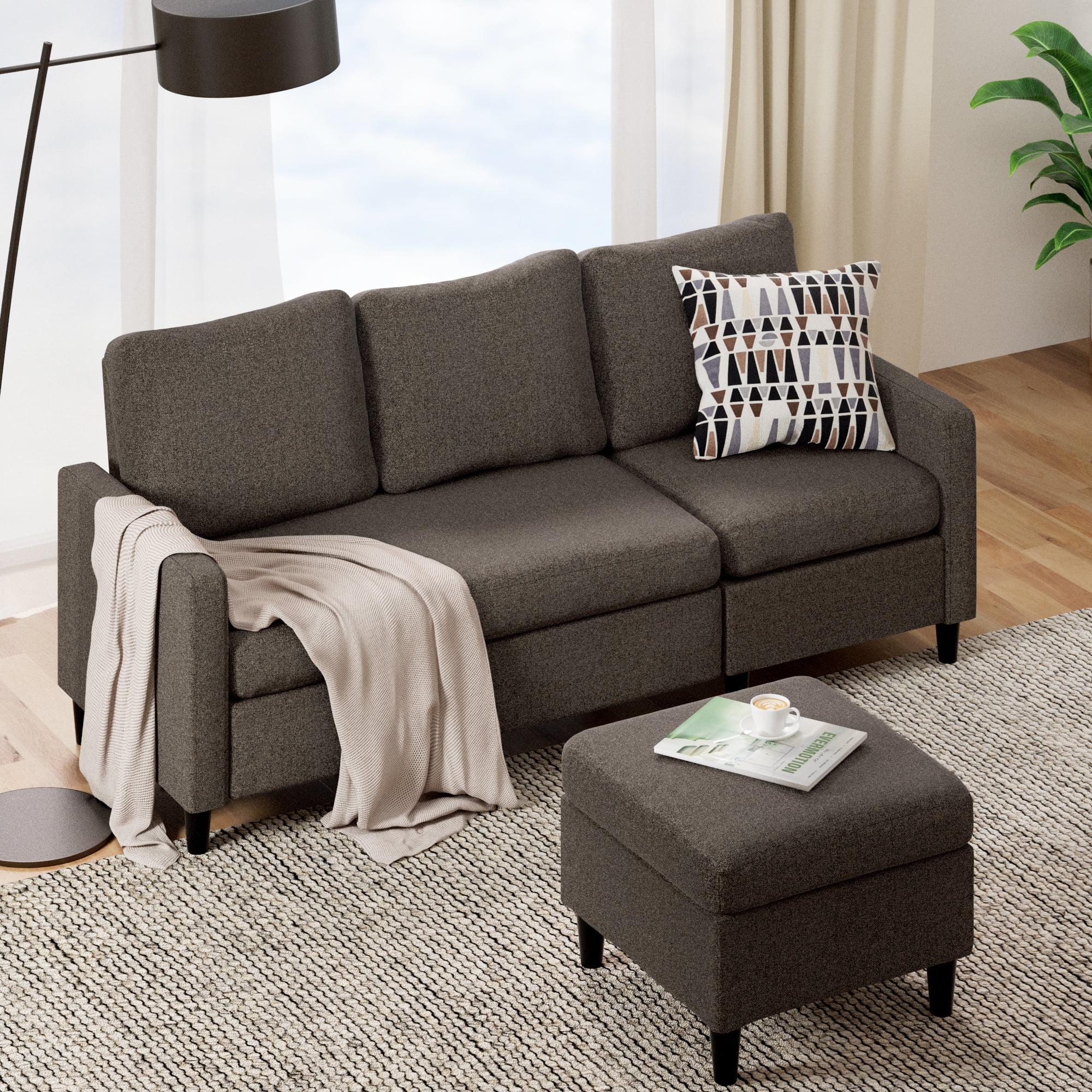Zinus Hudson Modern Convertible Sectional Sofa with Reversible Chaise, Dark Grey