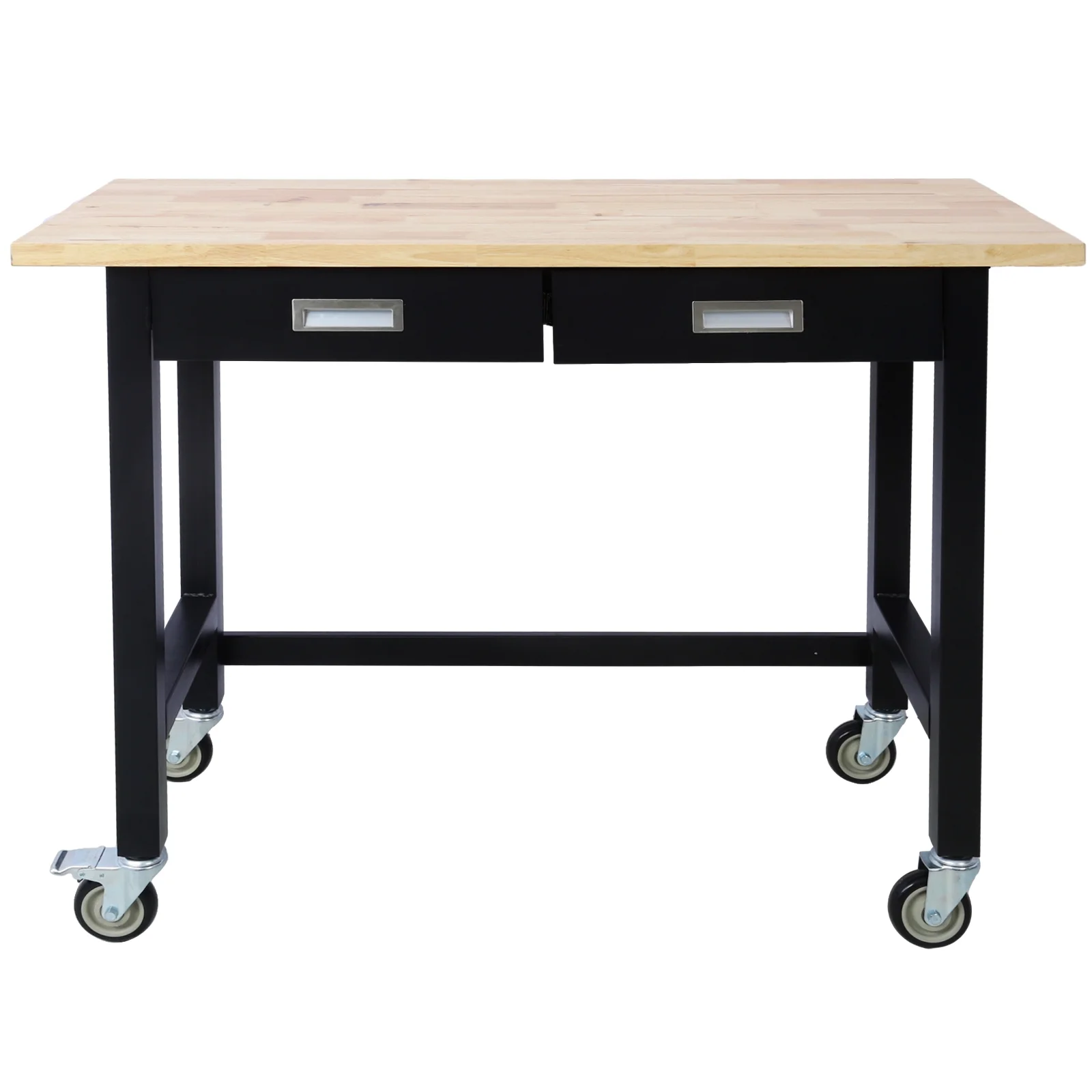 48in Work Bench, Adjustable Workbench with Drawer Storage, Heavy Duty Bamboo Wood Work Table with Wheels for Garage Home Office