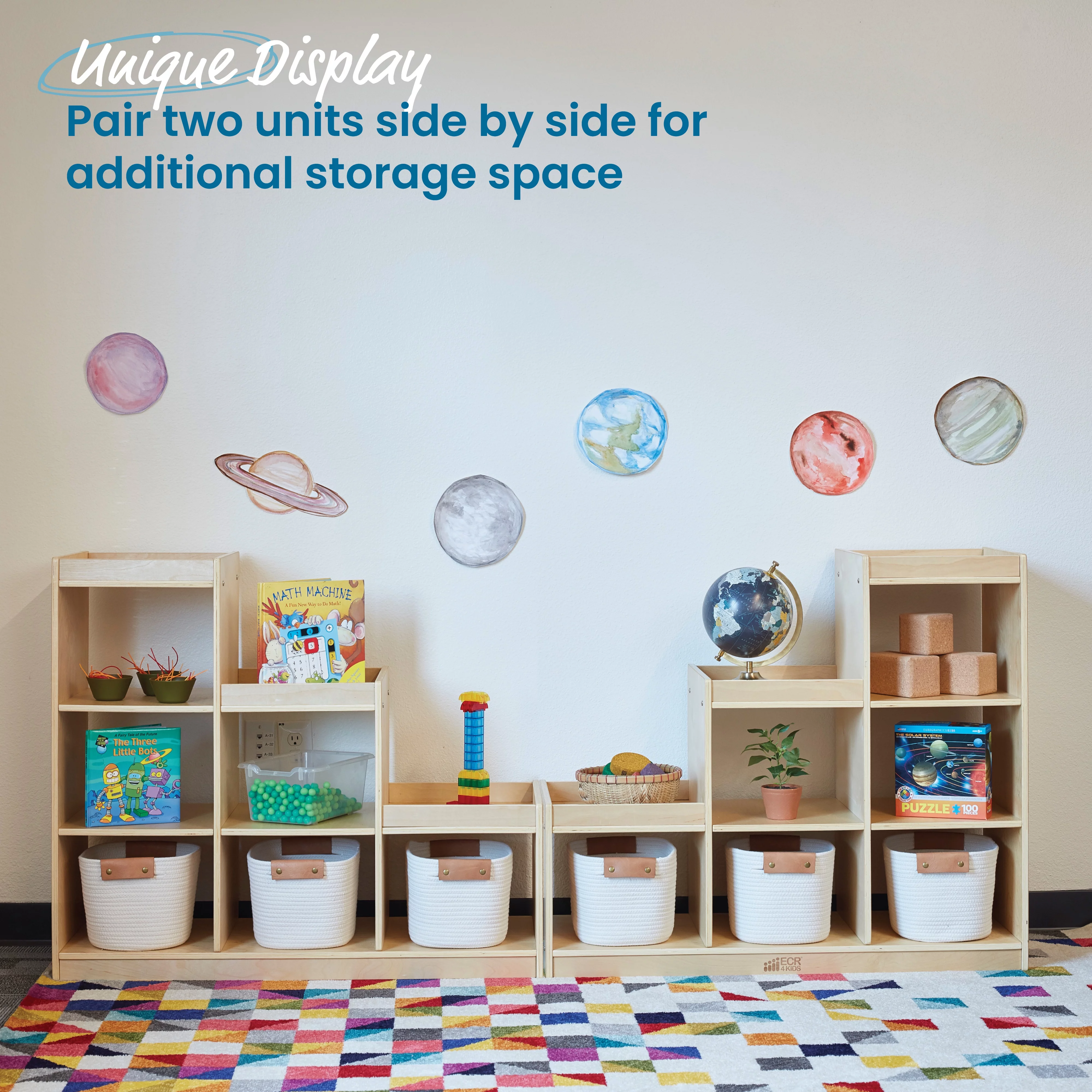 ECR4Kids 3-2-1 Cube Storage Cabinet, Kids Furniture, Natural
